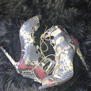 Zara Snake Print Lace Booties